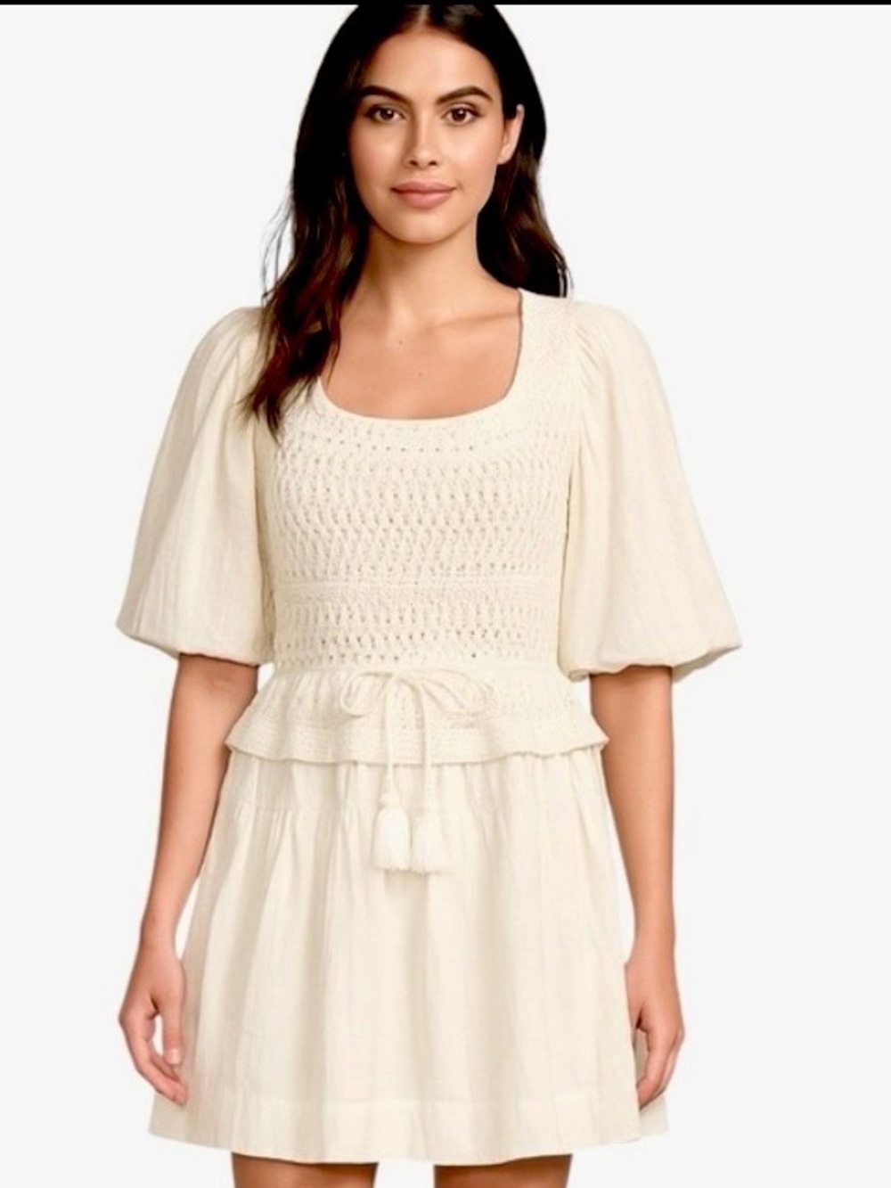 A Loves A Brand Dress Off White Crochet Puff Sleeve Mini dress size small‎ NWT